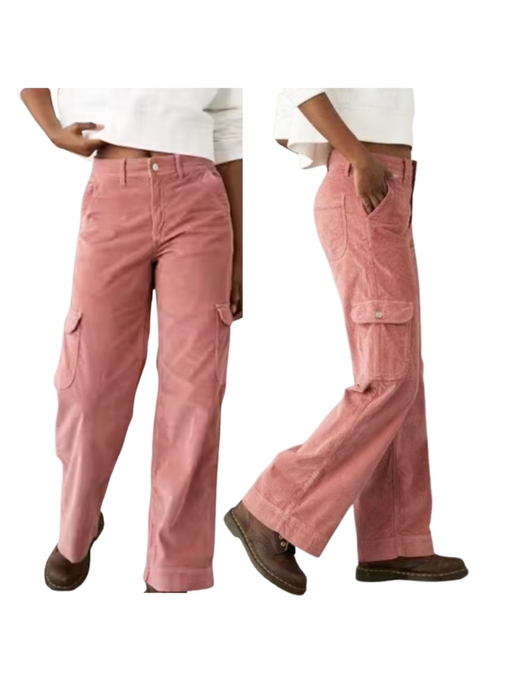 American Eagle Outfitters Wide-Leg Corduroy Cargo Pants - Dusty Rose
